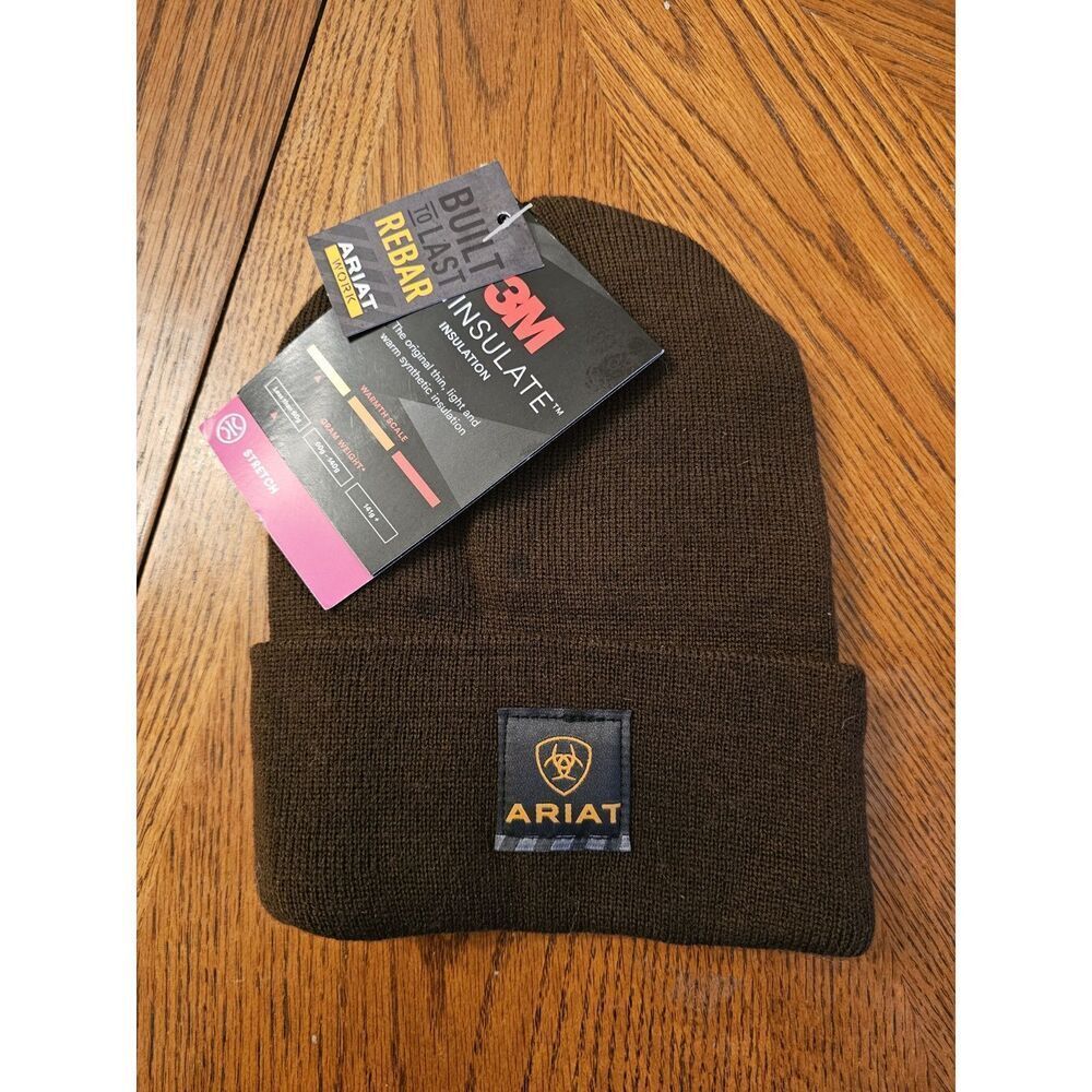 NEW Ariat Rebar Elite Beanie Hat Brown Workwear Stretch Knit Cap NWT